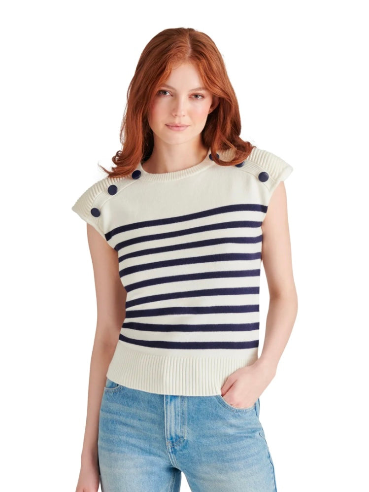 TOMAS SWEATER TOP- IVORY/NAVY
