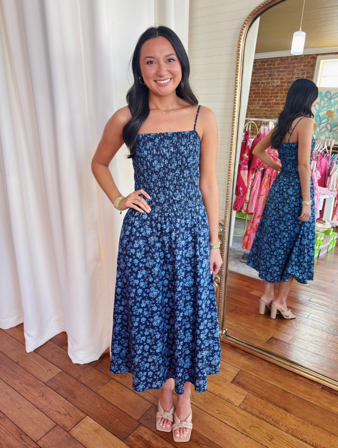 MILLER SMOCKED MIDI DRESS
