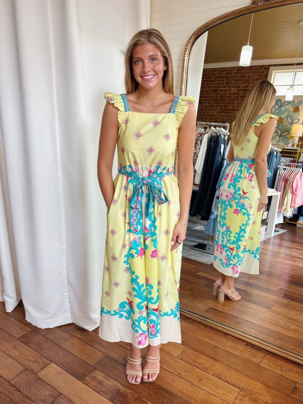 MAUDE VIVANTE ELSIE DRESS- AQUA SCROLL