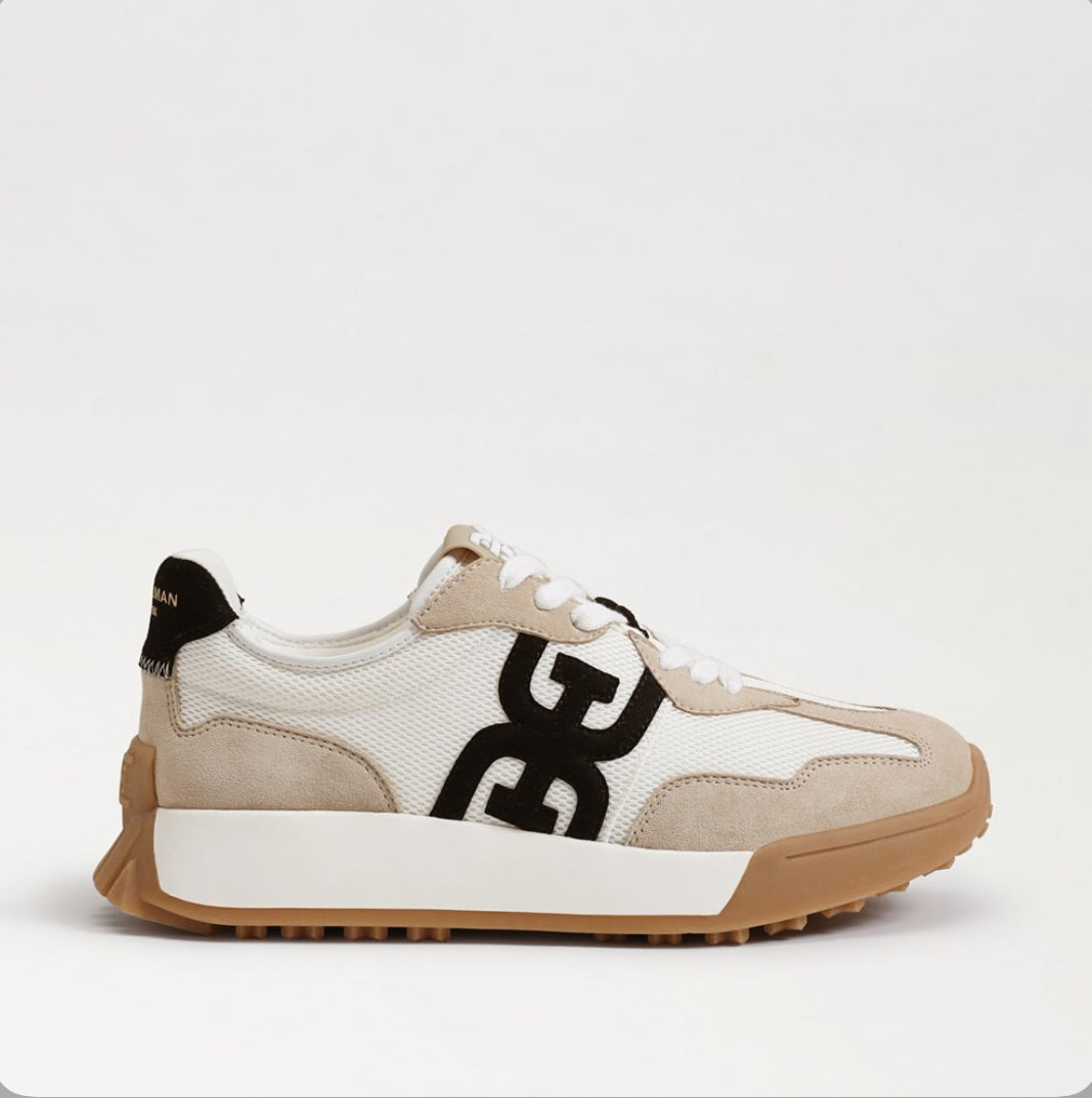 SAM EDELMAN LANGLEY LACE UP SNEAKER- WHITE/TAN/BLACK SUEDE