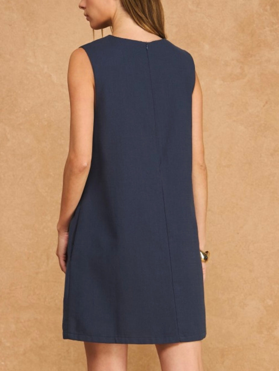 LOTTIE MINI DRESS- NAVY/POWDER BLUE/CREAM