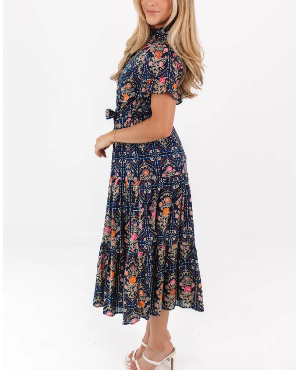 TORIAN BUTTON UP MIDI- NAVY