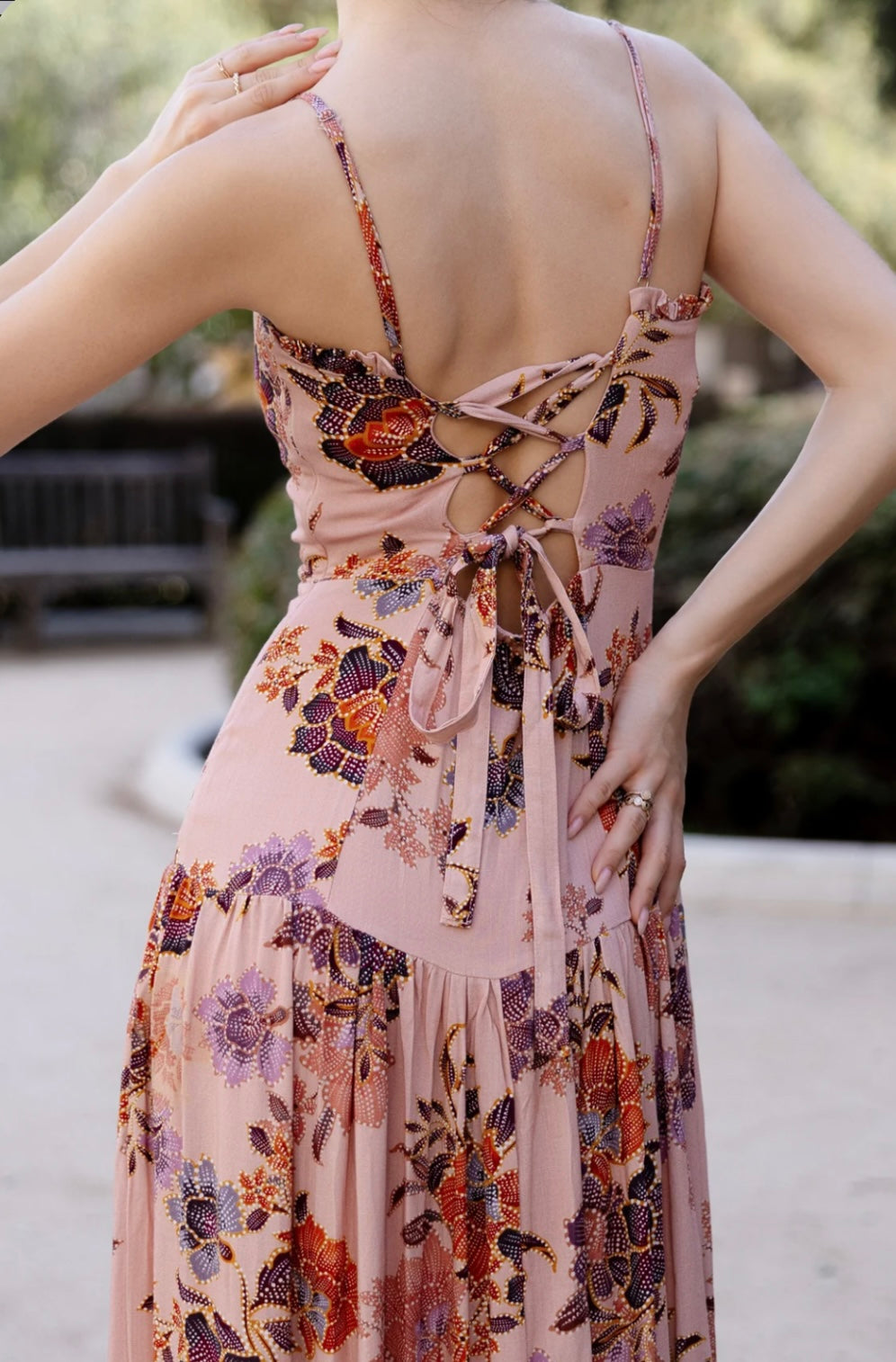 MAIA LACED BACK FLORAL MAXI DRESS