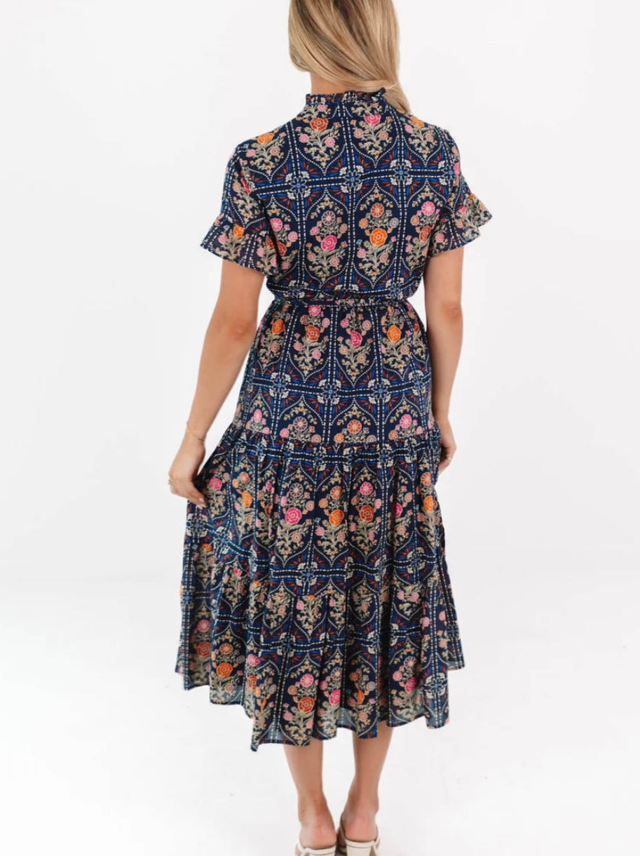 TORIAN BUTTON UP MIDI- NAVY