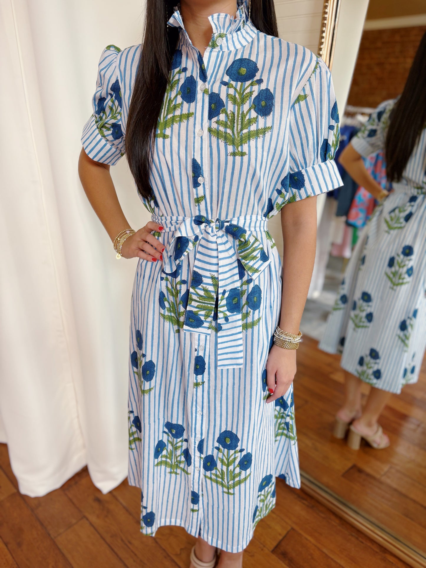 DELPHINE DRESS- BLUE STRIPES