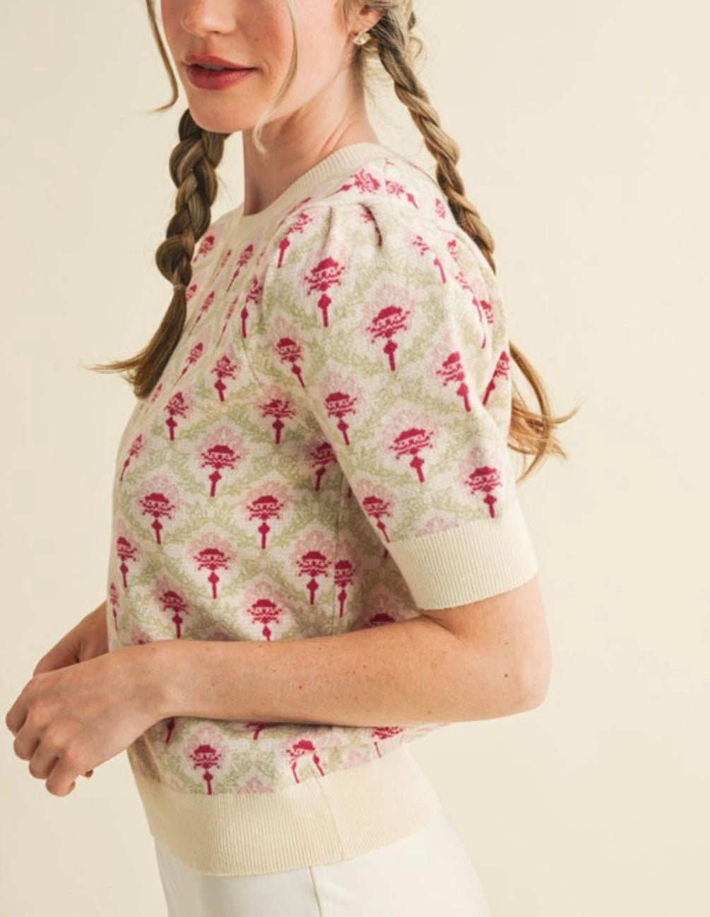 COOPER SWEATER TOP- CREAM/ROSE