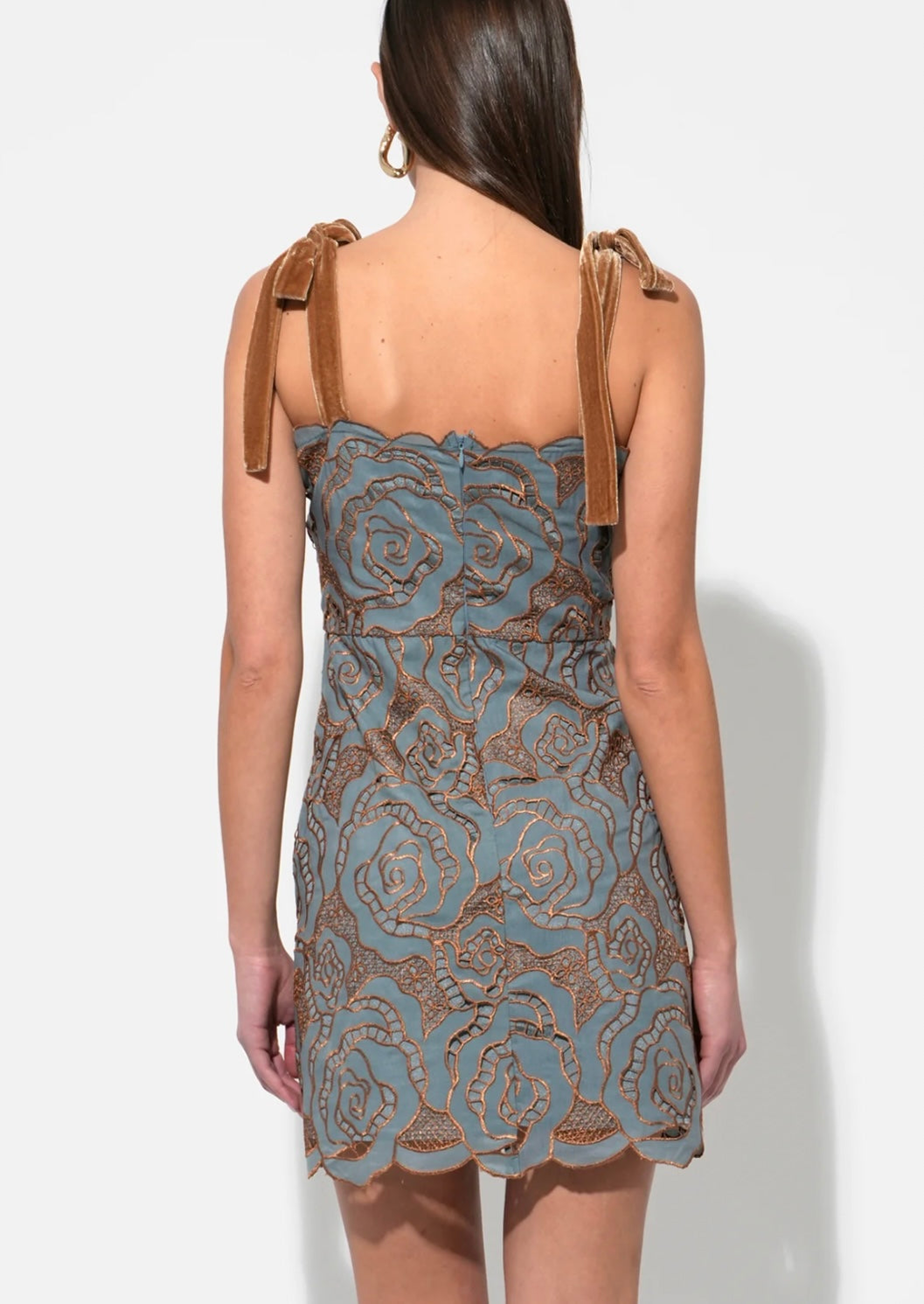 DONNA VELVET TIE STRAP 3D LACE MINI DRESS