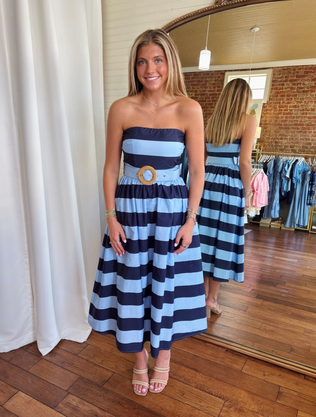 LINDSEY MIDI DRESS- NAVY/POWDER BLUE