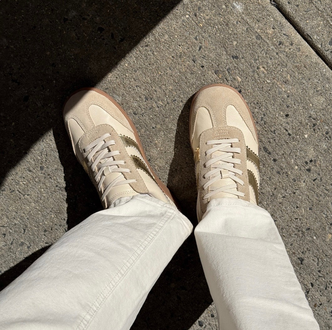 DOLCE VITA MERIT SNEAKERS- WHITE/GOLD LEATHER
