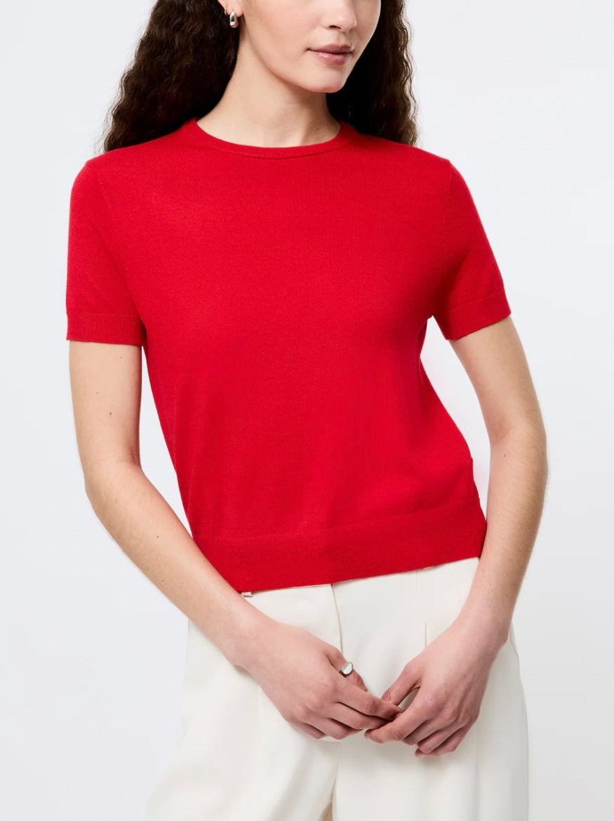 NOLA FINE KNIT SHORT SLEEVE SWEATER TOP- RED