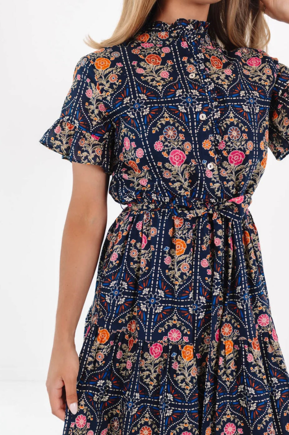 TORIAN BUTTON UP MIDI- NAVY