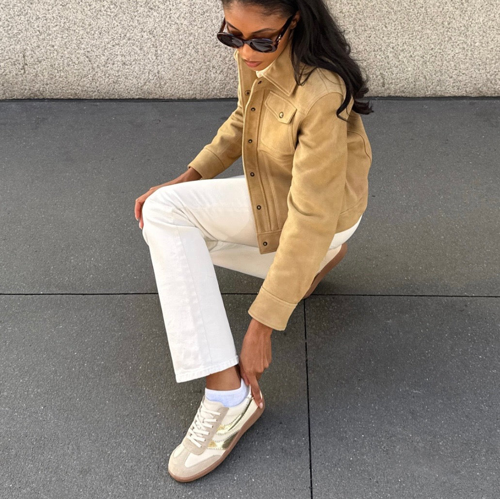 DOLCE VITA MERIT SNEAKERS- WHITE/GOLD LEATHER