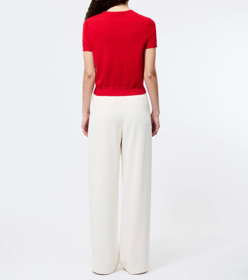 NOLA FINE KNIT SHORT SLEEVE SWEATER TOP- RED