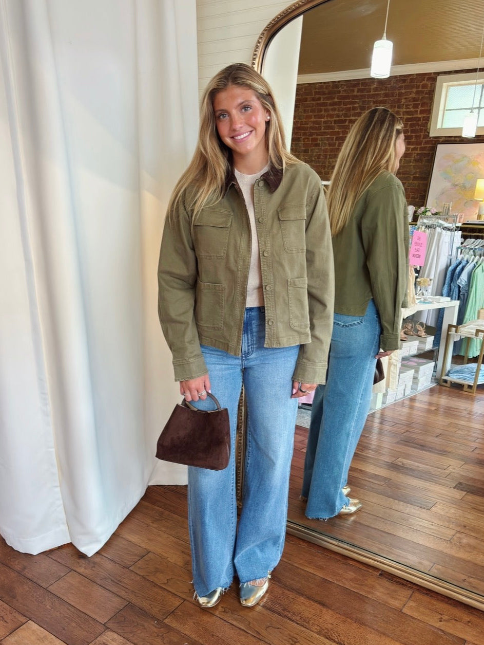 AUSTIN BARN JACKET- OLIVE/BROWN