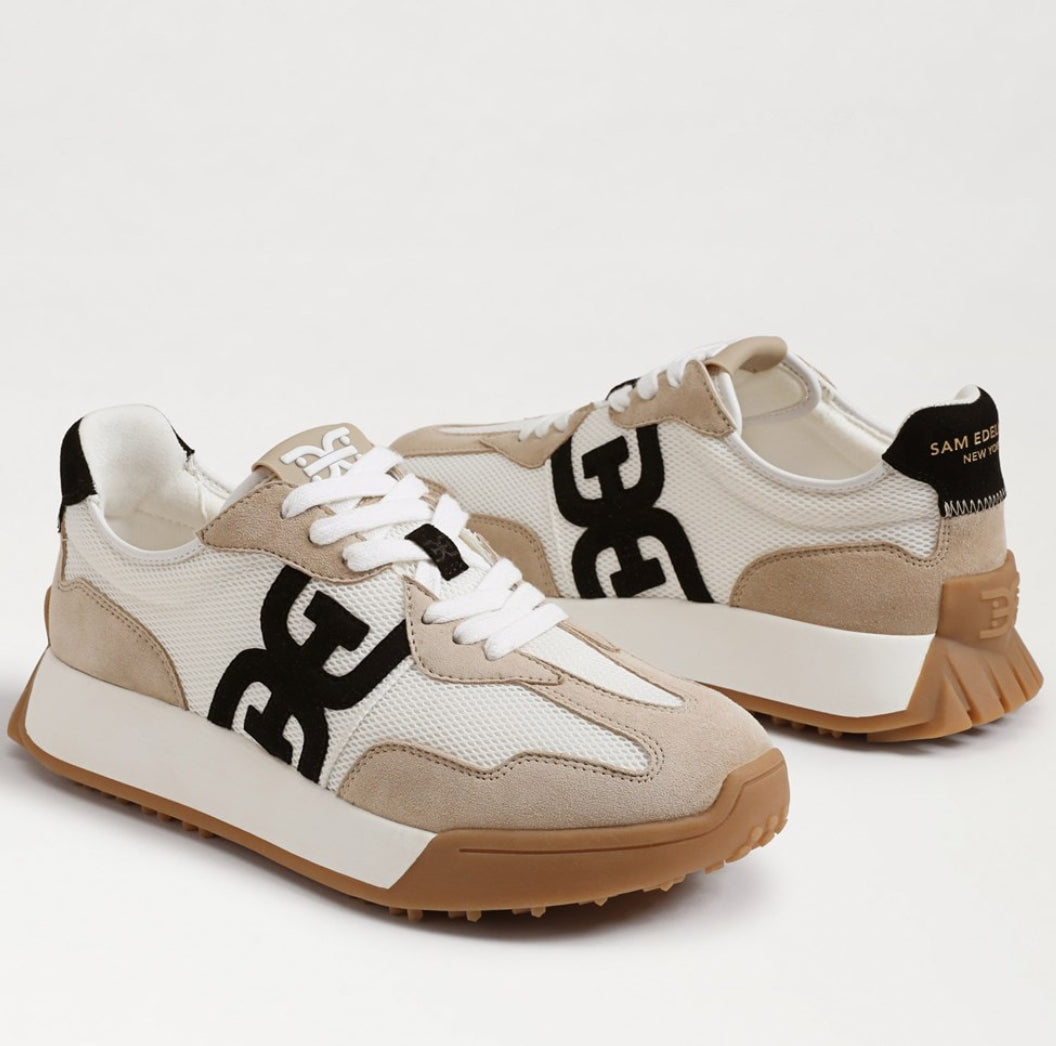 SAM EDELMAN LANGLEY LACE UP SNEAKER- WHITE/TAN/BLACK SUEDE