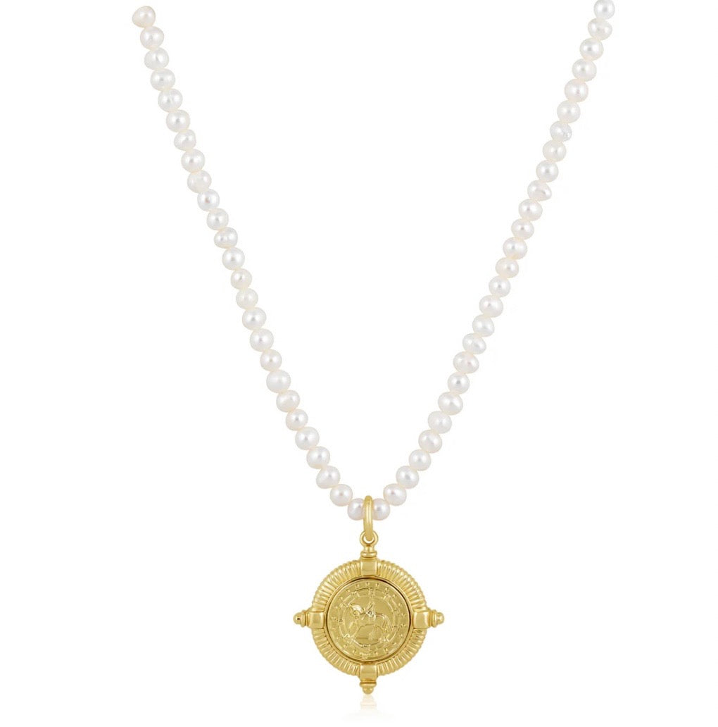 GOLD COMPASS PEARL NECKLACE