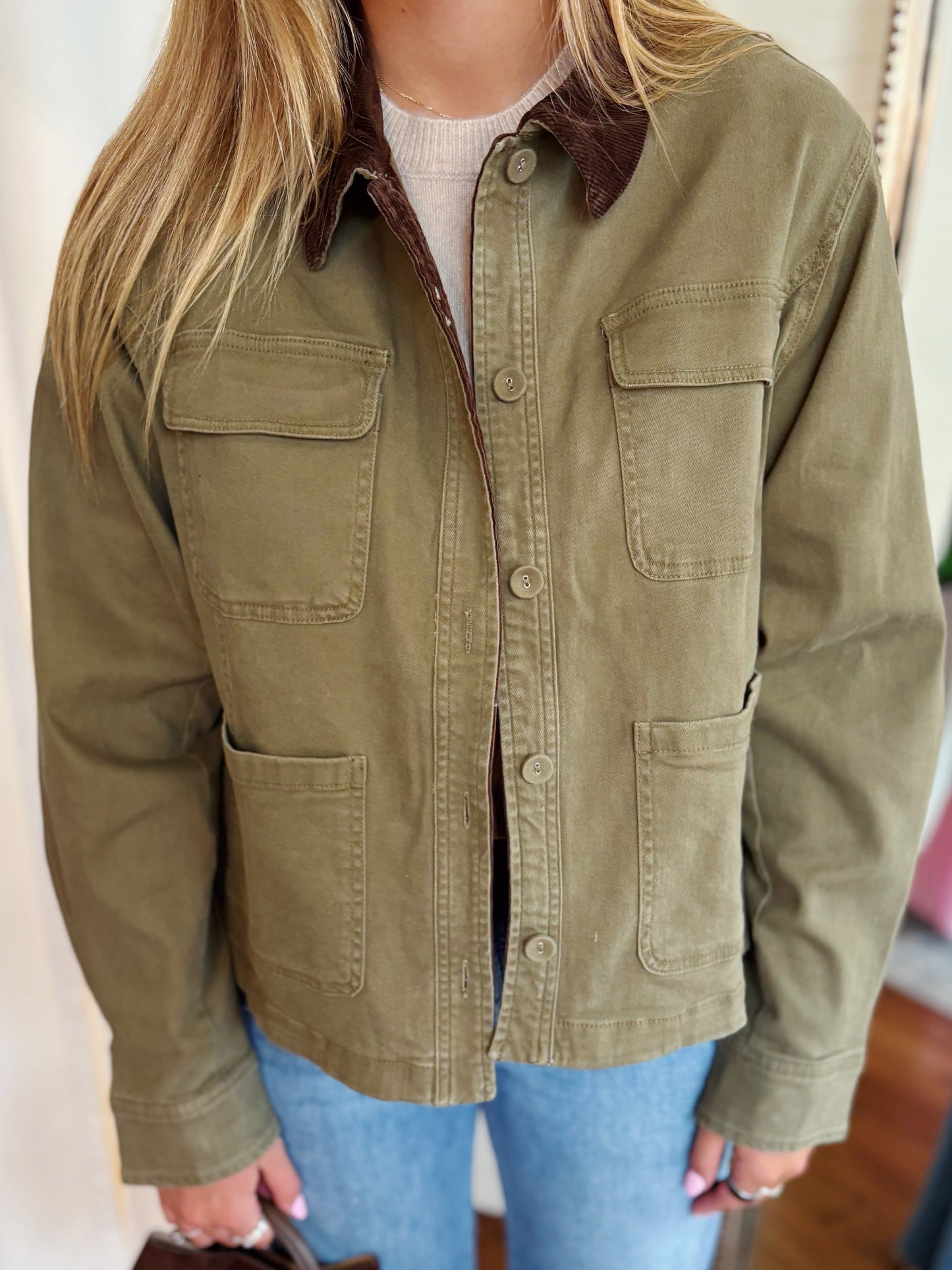 AUSTIN BARN JACKET- OLIVE/BROWN