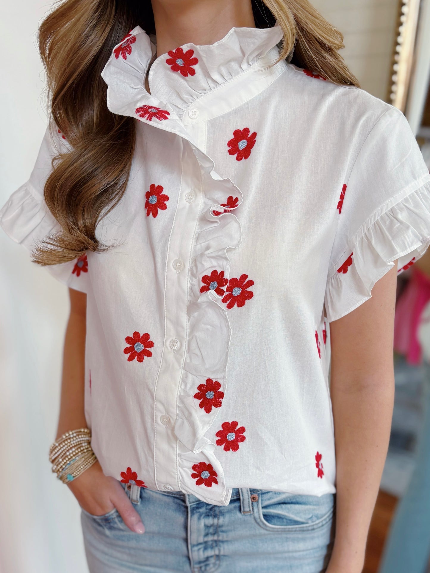MILLIE EMBROIDERY RUFFLE SHIRT