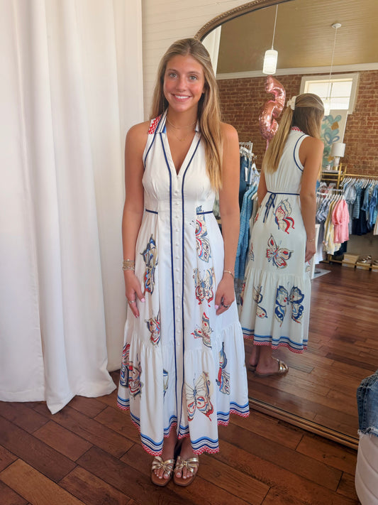 NEENA PRINTED BUTTERFLY MAXI DRESS