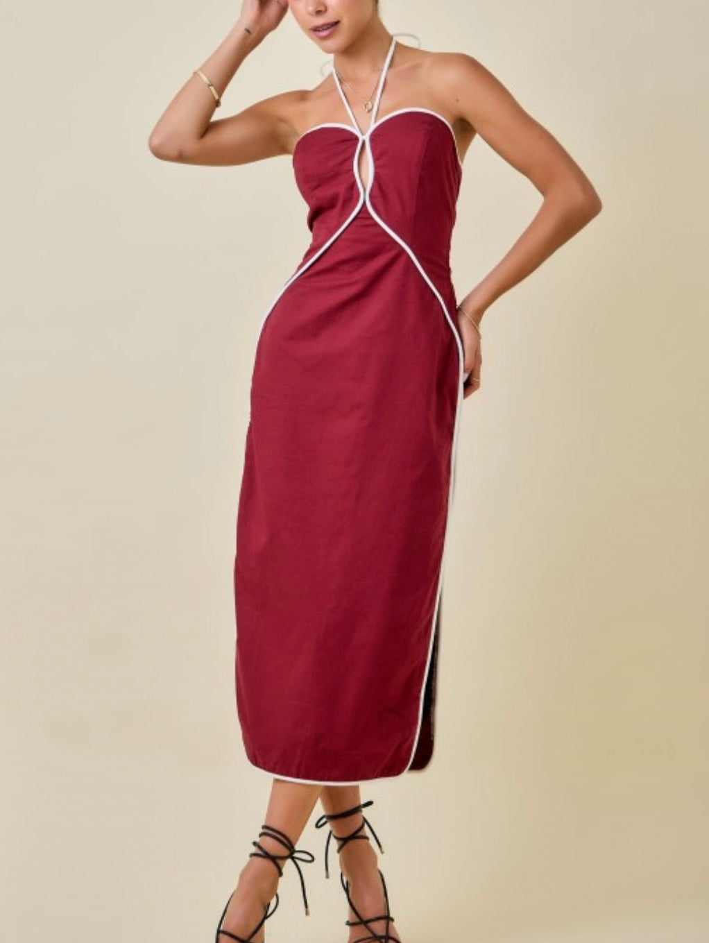 WILLOW DRESS- MAROON/WHITE