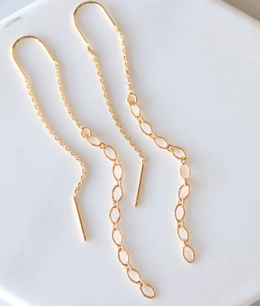 TEXTURED THREADER EARRINGS- GOLD