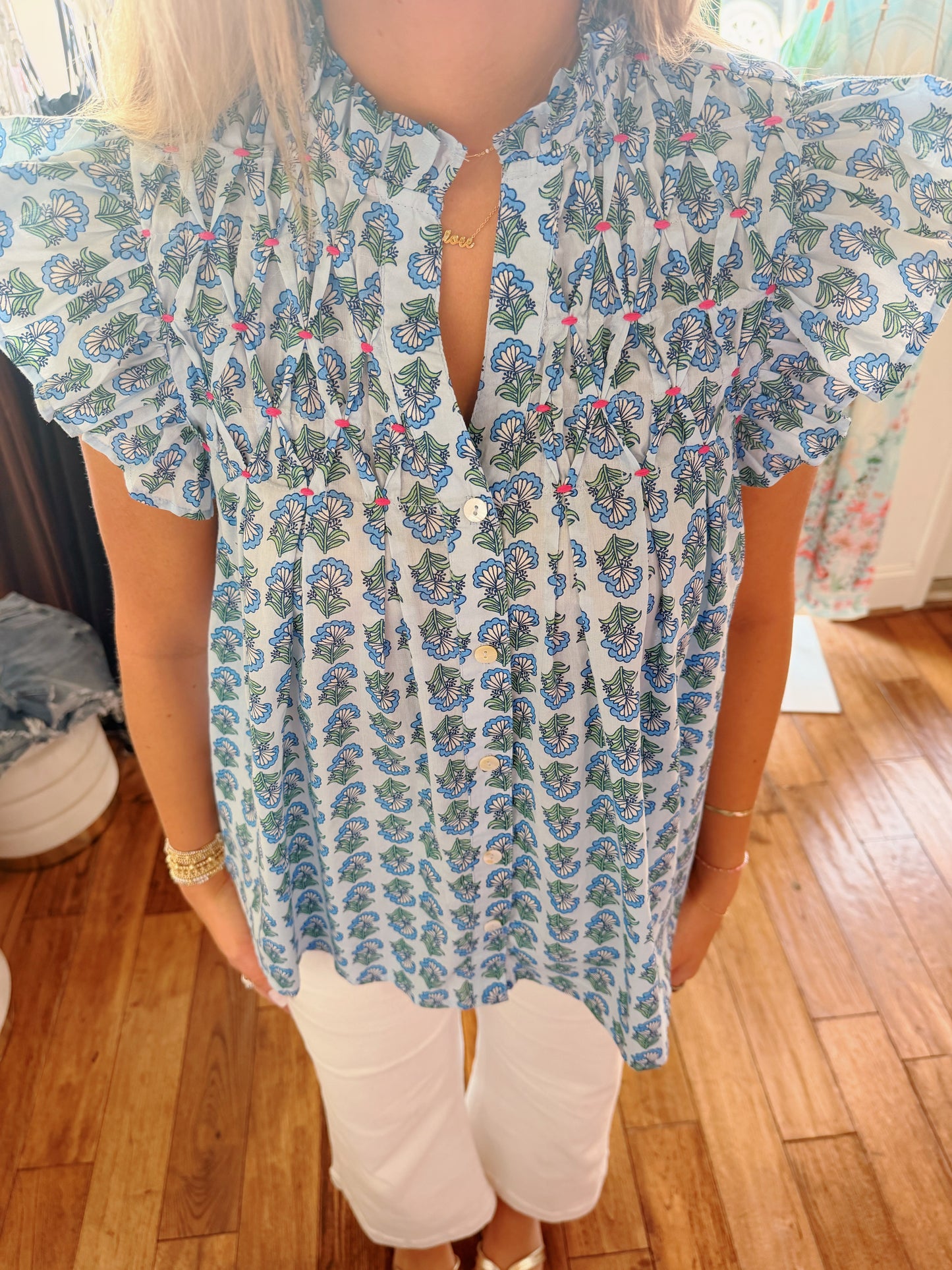 CLEO FLUTTER SLEEVE  TOP- LIGHT BLUE