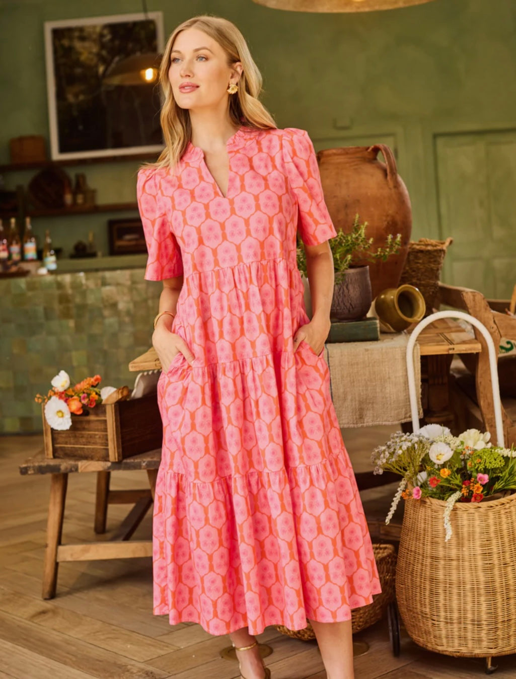 IVY ROSETTE CHARM DRESS- PINK