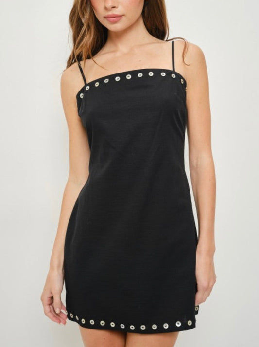 HART SHELL BUTTON MINI DRESS- BLACK