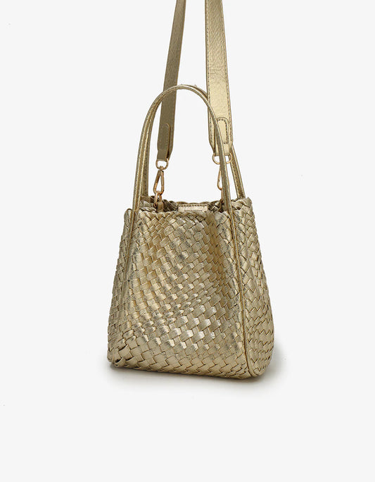 HOLLACE WOVEN MINI TOTE- HI SHINE PLATINUM