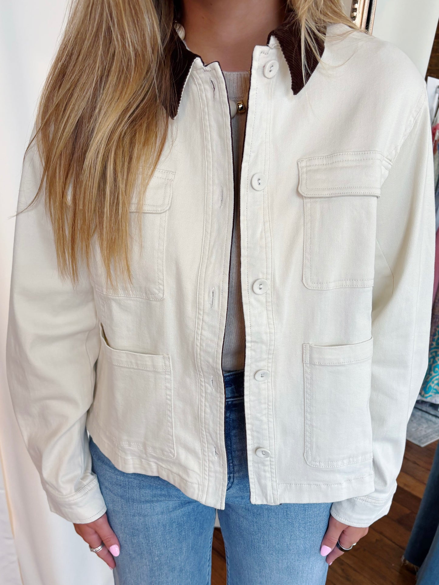 AUSTIN BARN JACKET- IVORY/BROWN