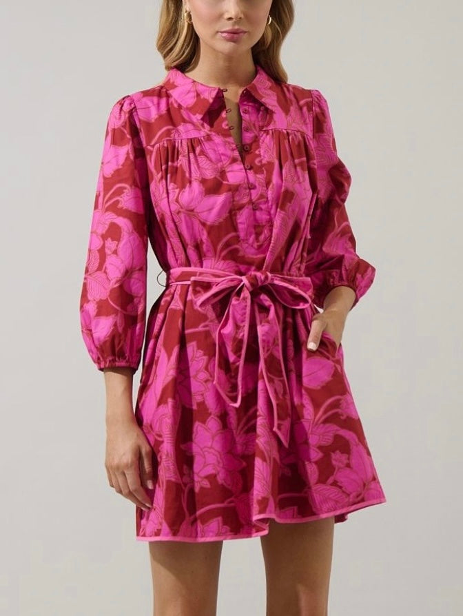 RAMY DRESS- BURGUNDY/PINK