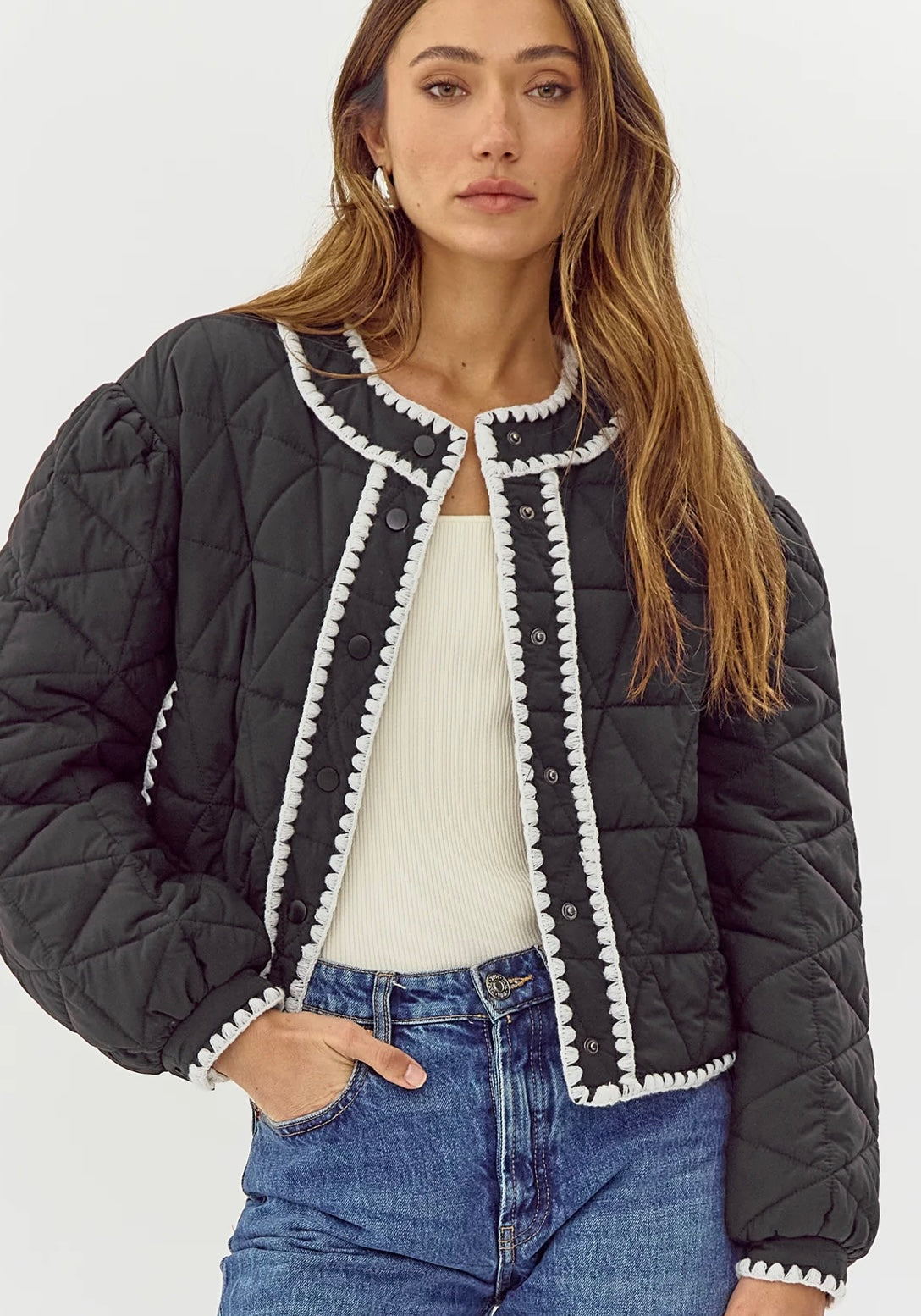 PRESTON QUILTED CONTRAST JACKET BLACK