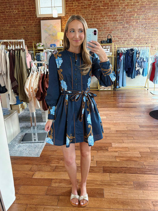 BEYOND BY VERA NELLA DRESS- HARVEST NAVY