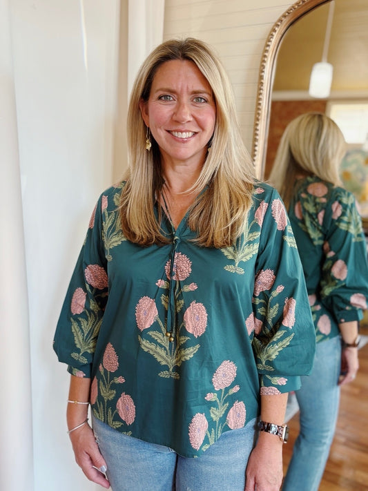 FLORA TOP- HUNTER GREEN