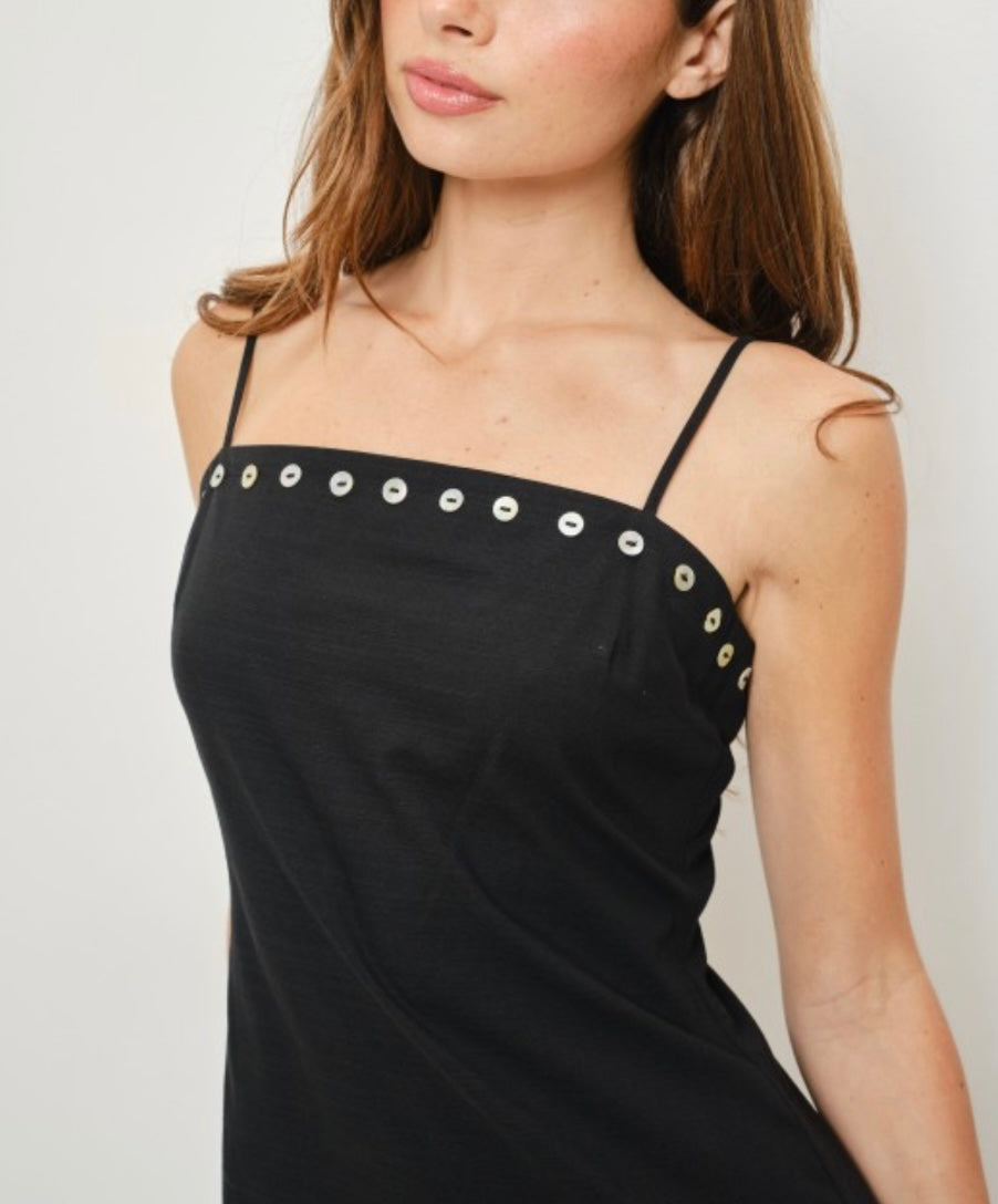 HART SHELL BUTTON MINI DRESS- BLACK