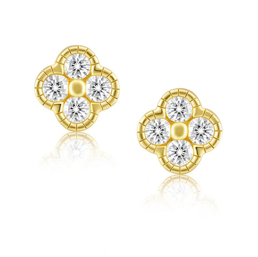 GRACIE CZ CLOVER STUDS- GOLD