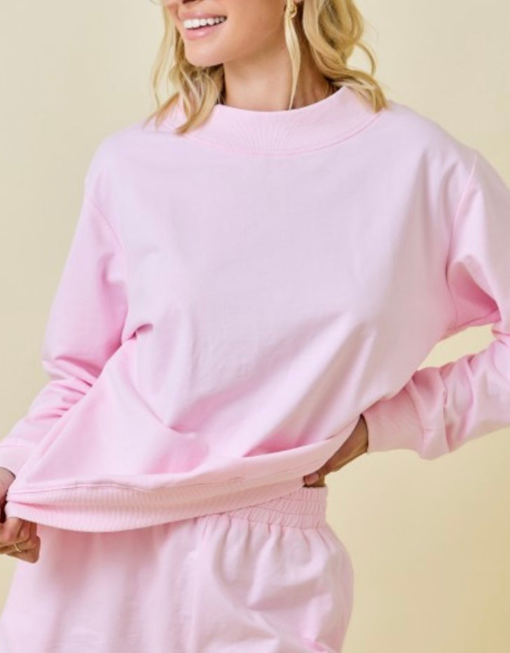 BABY PINK MOCK NECK SWEATSHIRT