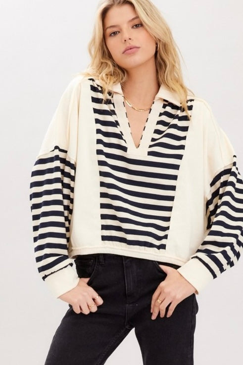 ELAINA TOP- NAVY/CREAM