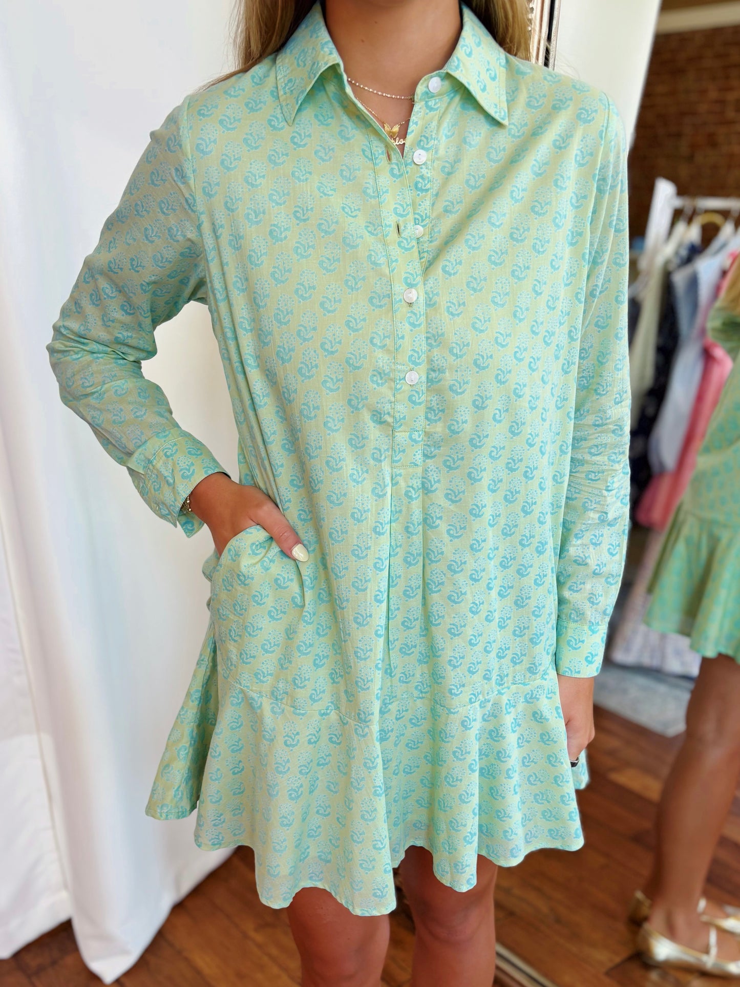 LIVRO POLLY DRESS- TEAL MARIGOLDS