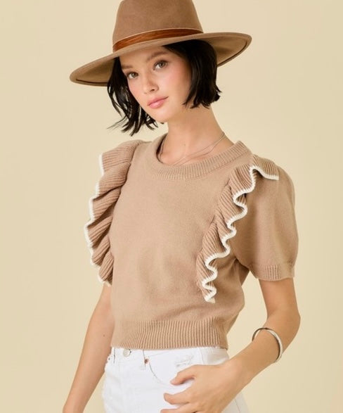 NICOLE SWEATER TOP- TAUPE