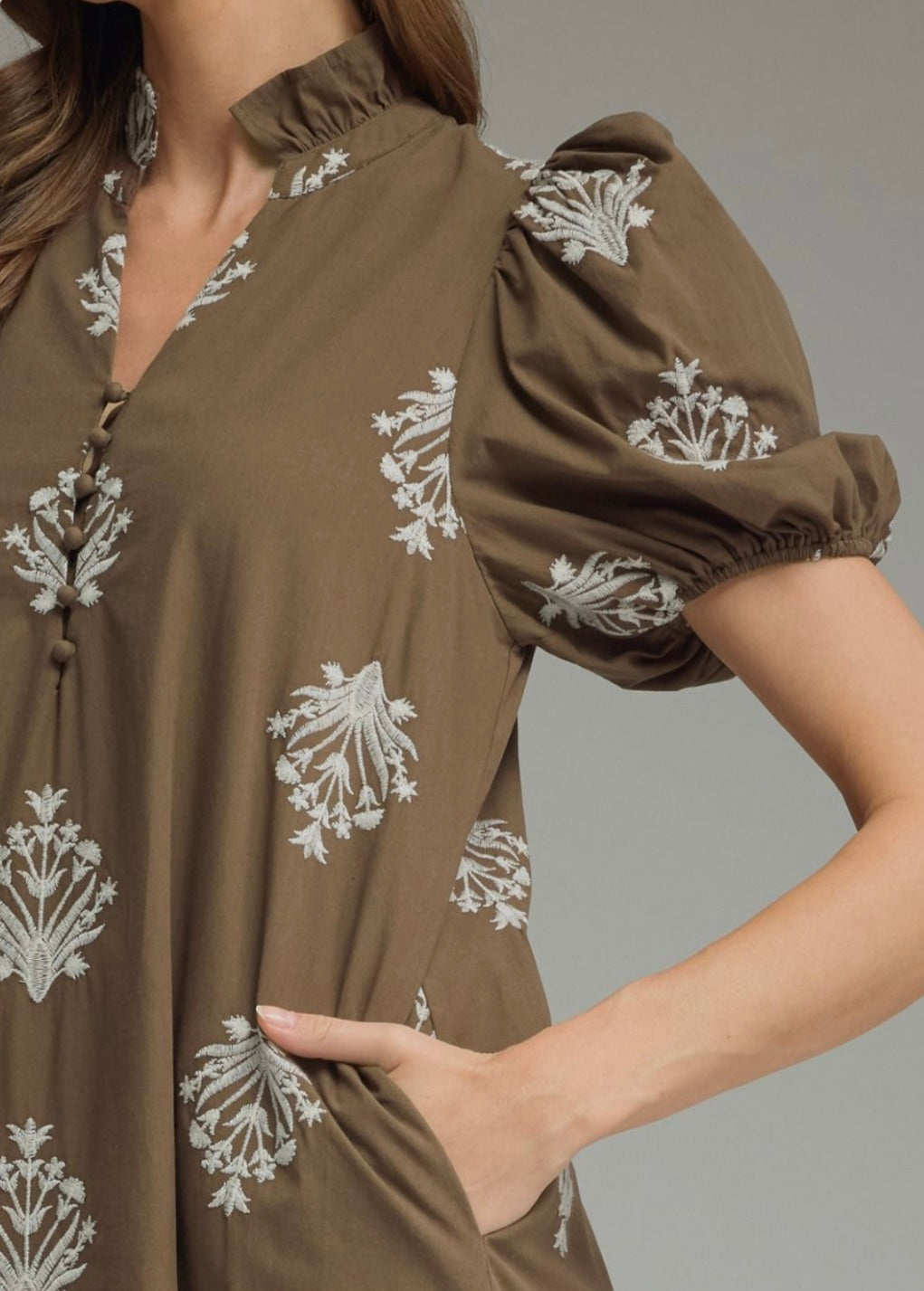 BOTANICAL MIDI DRESS- BROWN