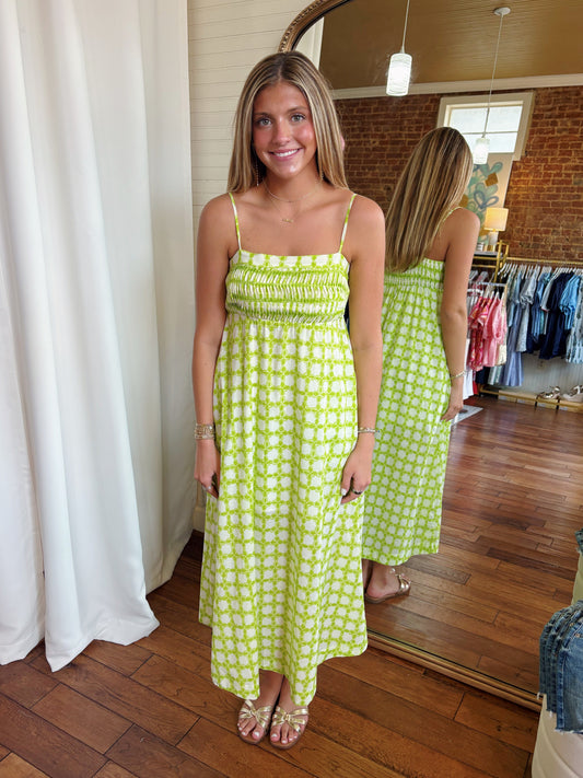 COLLINS CHARTREUSE COTTON MIDI DRESS