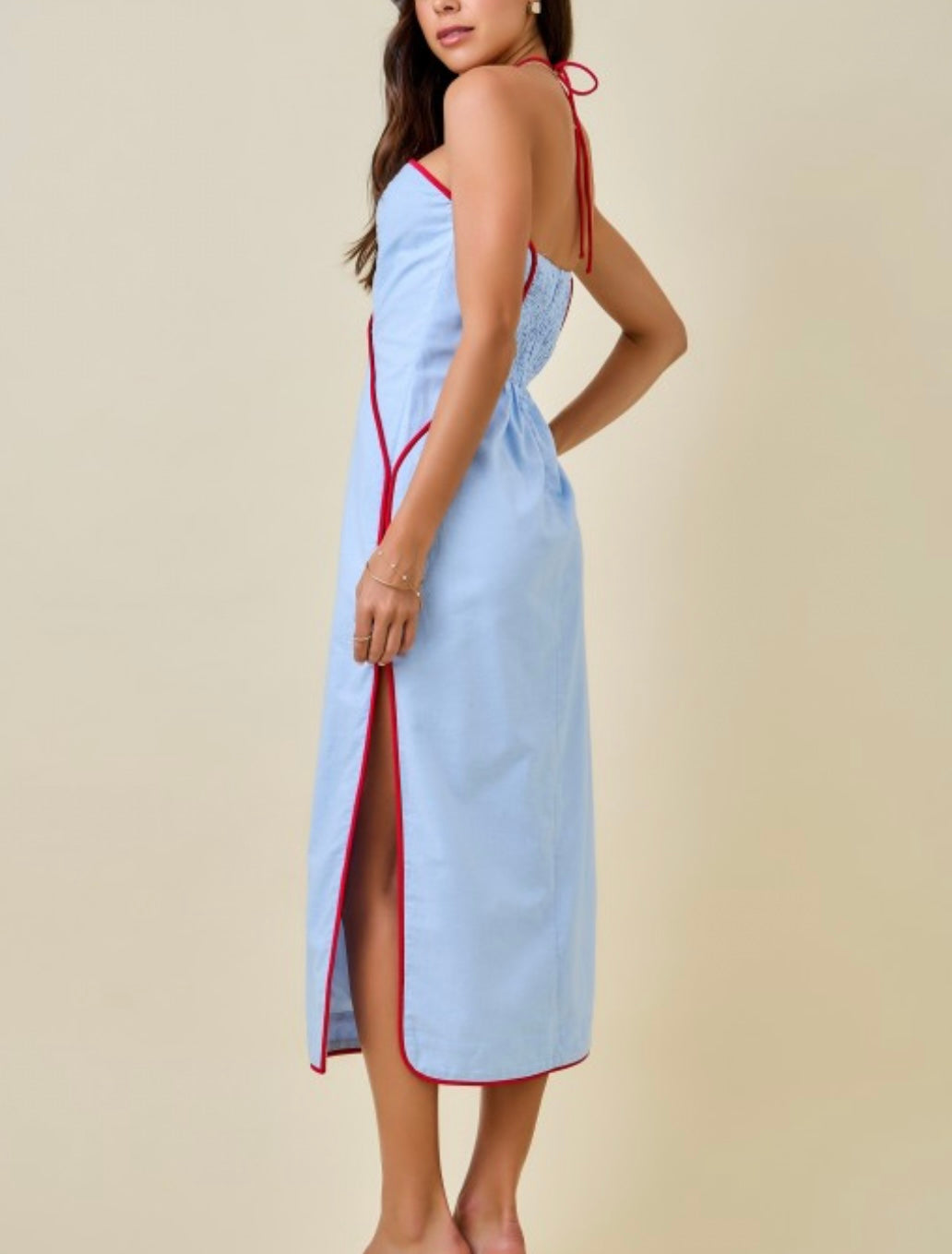 WILLOW DRESS- POWDER BLUE/RED