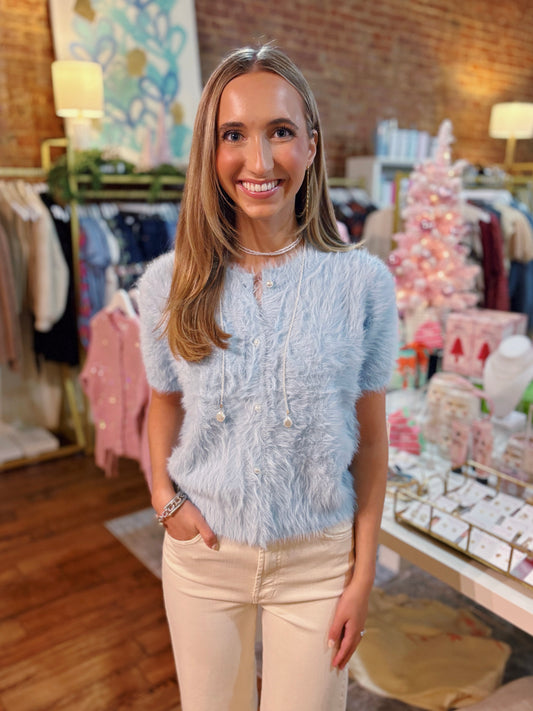 LACEY CARDIGAN TOP- PASTEL BLUE