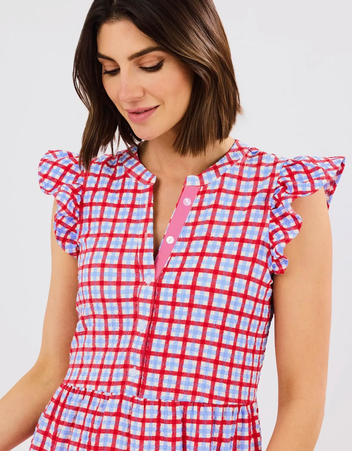 RILEY DRESS- GINGHAM RED & BLUE