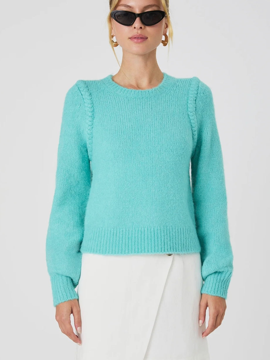 FRENCH CONNECTION BRAIDED DETAIL SWEATER-CASHMERE BLUE