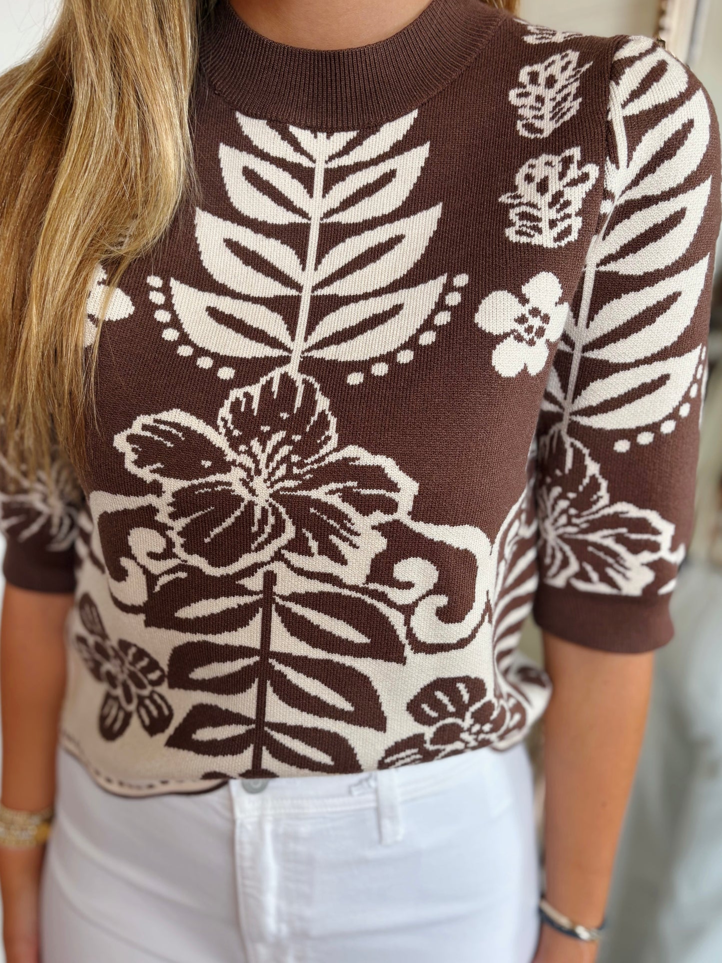 PEYTON SWEATER TOP- BROWN