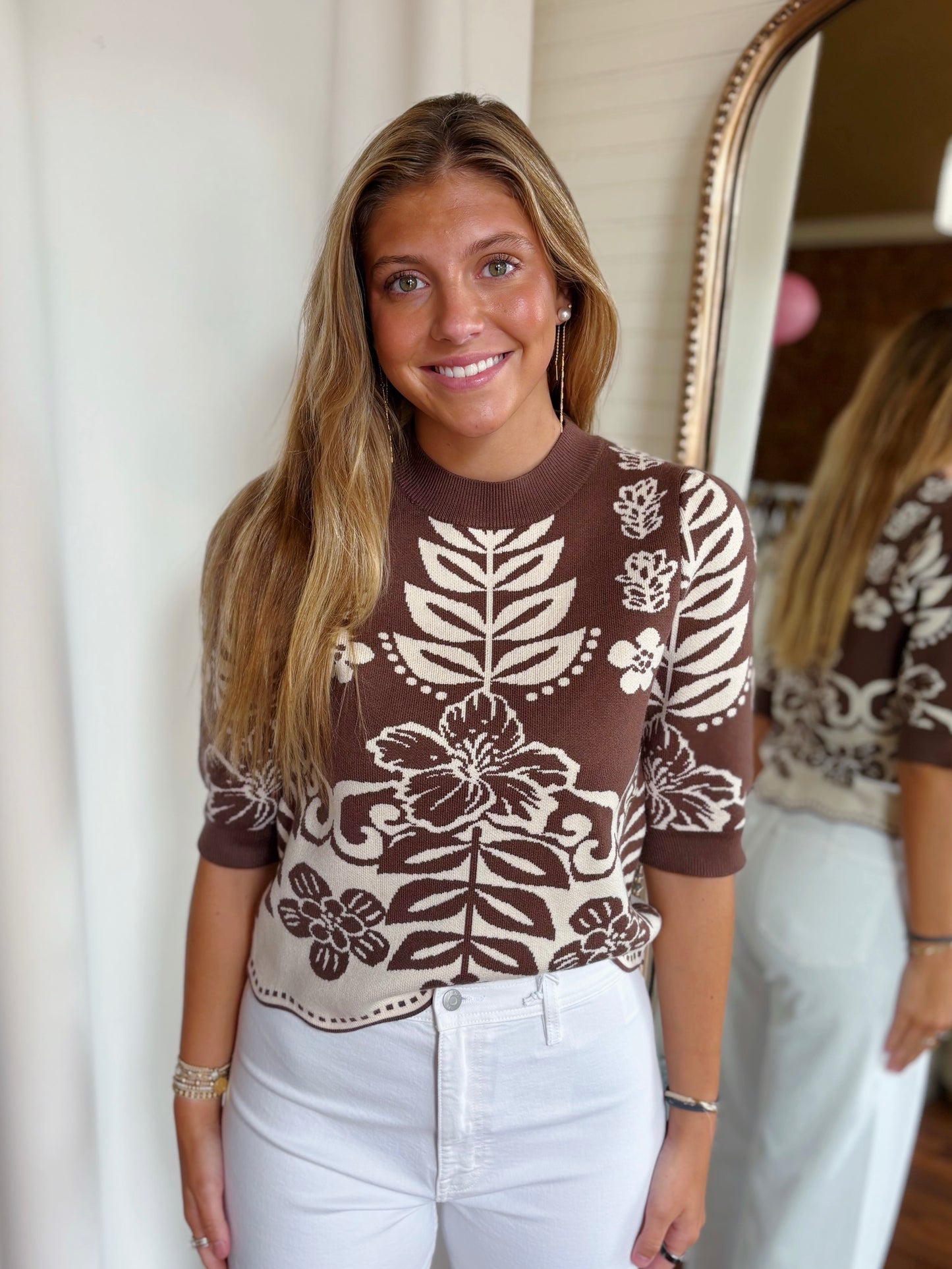 PEYTON SWEATER TOP- BROWN