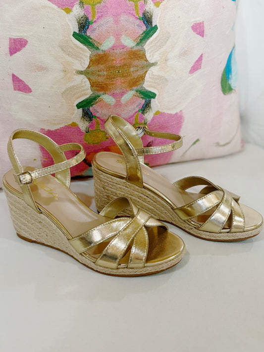 AVERY GOLD WEDGE SANDALS