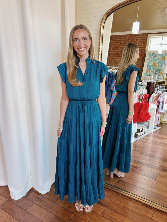 JULIA TIERED MAXI DRESS- TEAL
